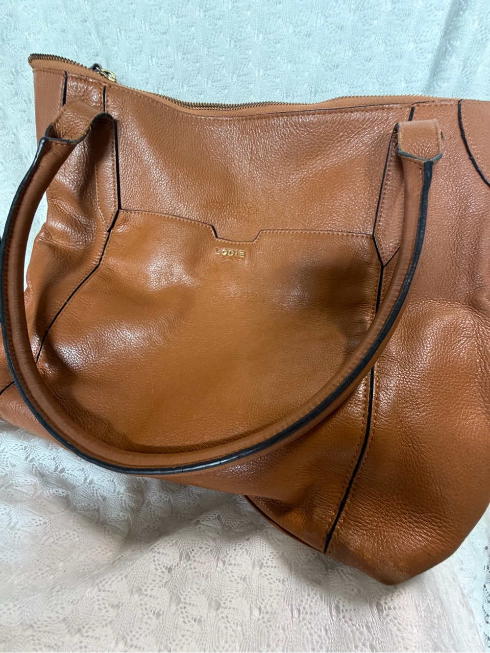 Lodis Tan Leather Tote with Gold Accent